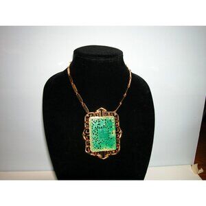 Vintage Vendome Chinese-Inspired Carved Green Stone & Gold-Tone Necklace